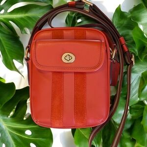 Coach Orange and Brown, "Heritage" Crossbody Leather and Suede Adjustable Strap